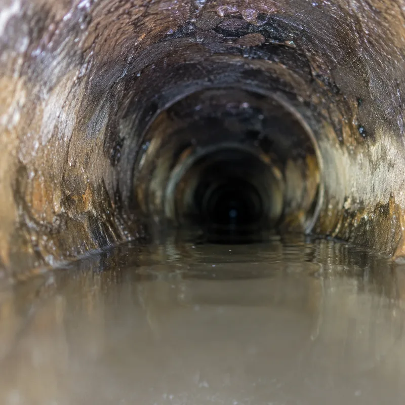 View inside a cleaned sewer pipe ready for lining